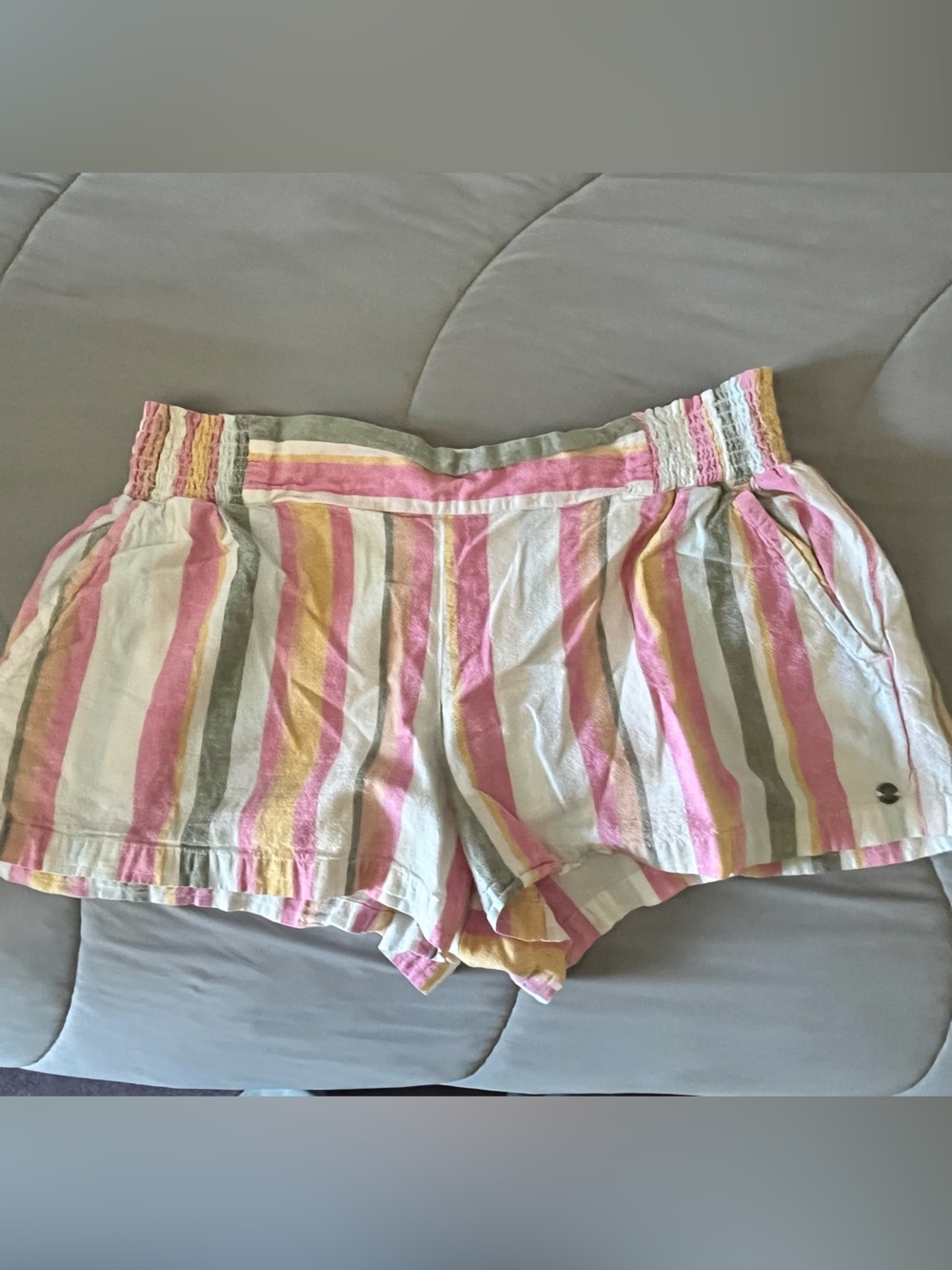 Roxy Pink, White & Gray Striped High Waist Women's Shorts